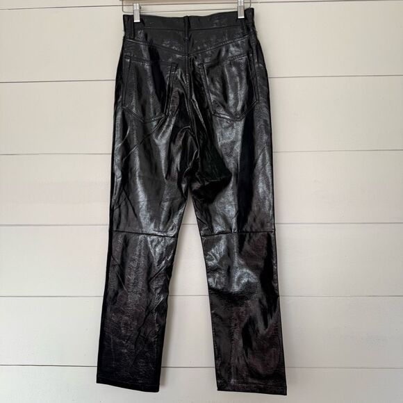 Abercrombie & Fitch Women’s 6 Short Black Faux Leather Pants 90s Straight - Picture 3 of 5